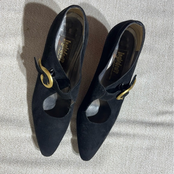 Ingledew’s Italian Collection Suede Gold Witchy Goth Pointed Toe Mary Jane Heel - Picture 3 of 10